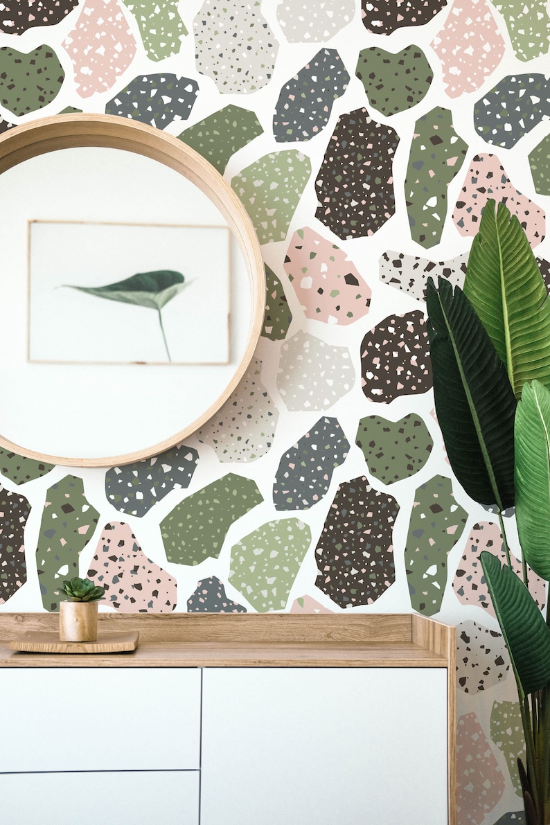 Terrazzo Peel and Stick Wallpaper / Mosaic Removable Wallpaper Etsy