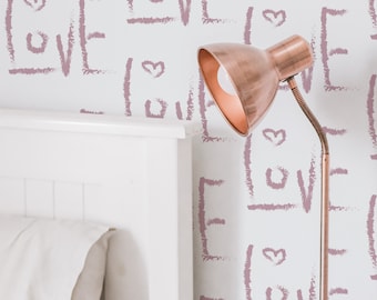 Pink Love Peel and Stick wallpaper / Heart Removable wallpaper / Pink wallpaper - Self-adhesive or Traditional