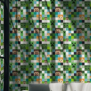 May include: A green and blue wallpaper with a repeating pattern of pixelated characters from the video game Minecraft. The wallpaper features the characters Steve and Creeper.