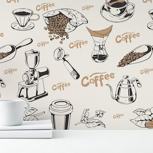 Brown Coffee Peel and Stick wallpaper / Cafe Removable wallpaper / Brown wallpaper - Self-adhesive or Traditional