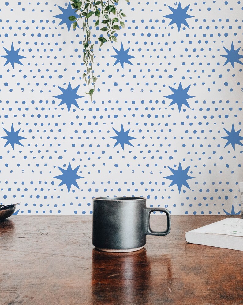 Blue and White Star Peel and Stick Wallpaper / Star Wallpaper - Etsy