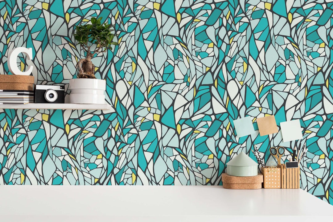 Teal Mosaic Peel and Stick Wallpaper / Bold Removable Wallpaper / Teal ...