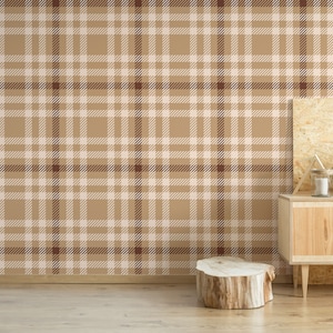Brown Plaid Peel and Stick wallpaper / Geometric Removable wallpaper / Brown wallpaper - Self-adhesive or Traditional