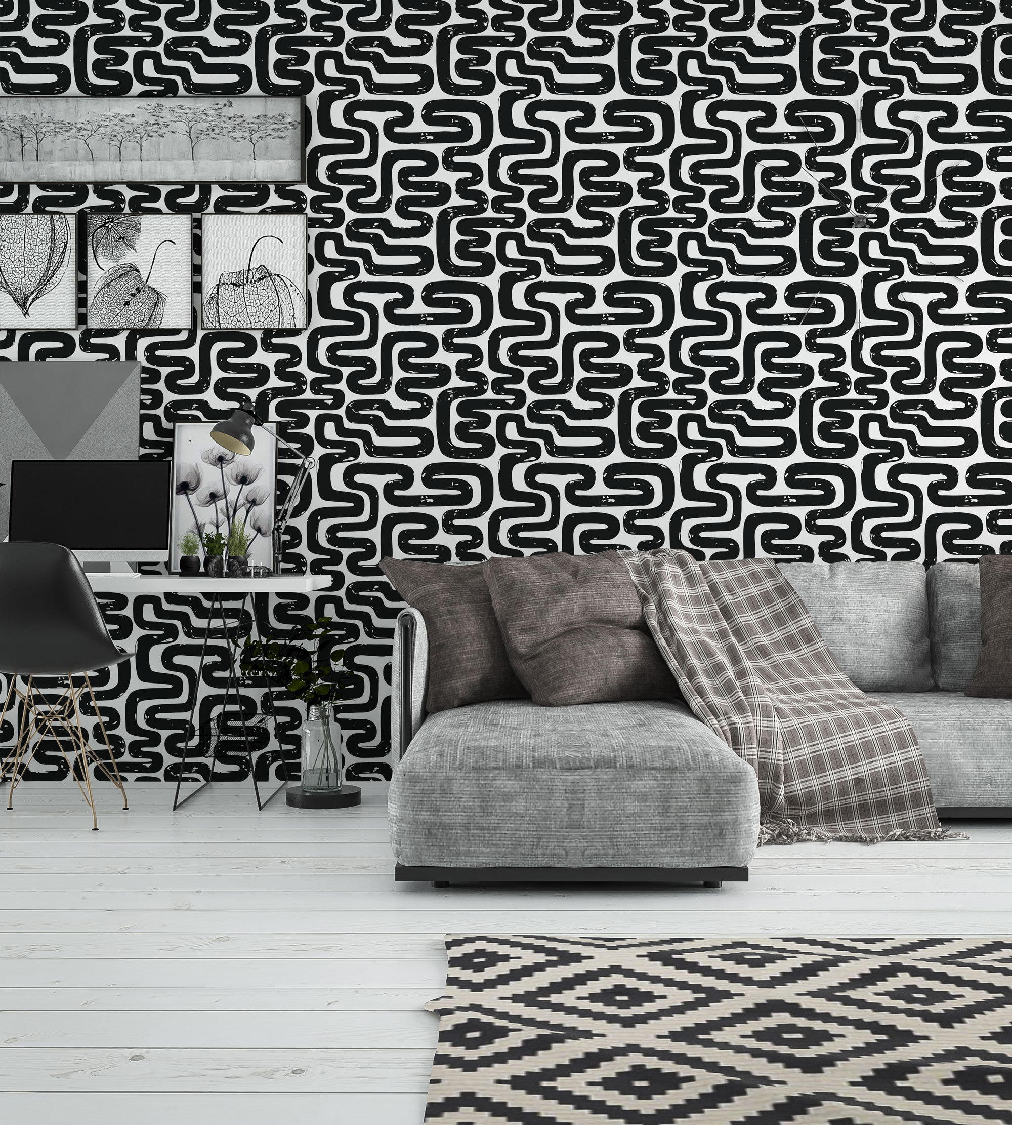 Black and white Abstract Peel and Stick wallpaper / Brush - Etsy España