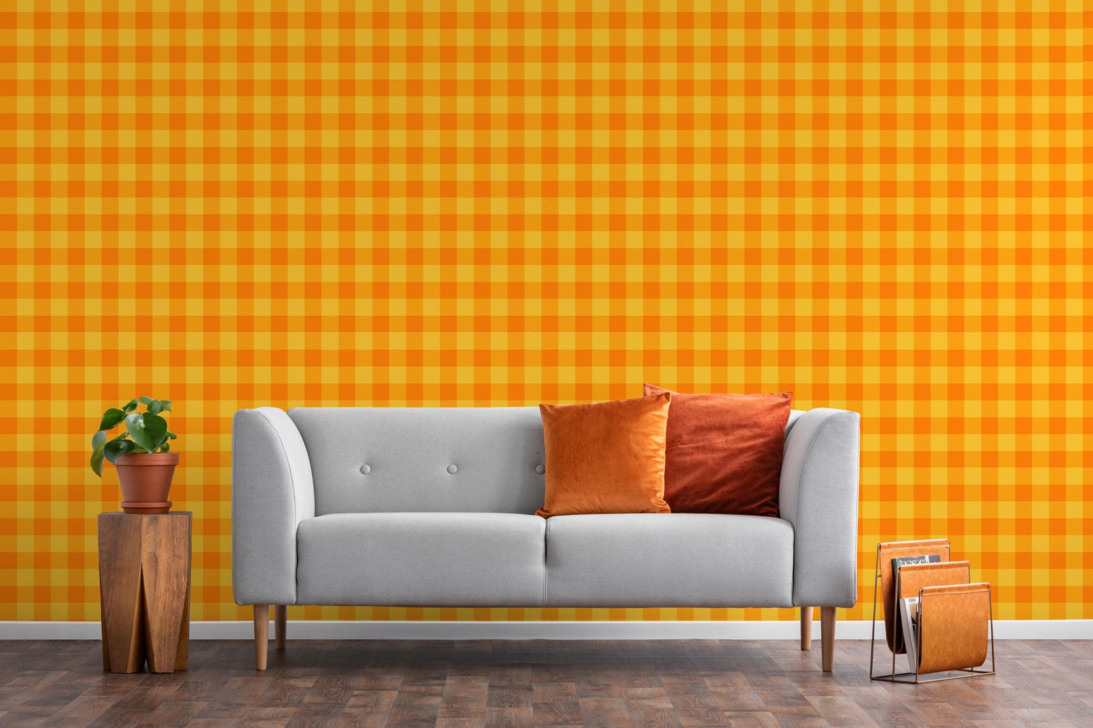 Orange and Yellow Gingham Peel and Stick Wallpaper / Gingham | Etsy