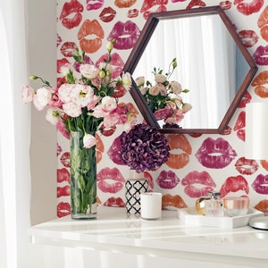 Red Kiss Peel and Stick wallpaper / Kiss Removable wallpaper / Red wallpaper - Self-adhesive or Traditional