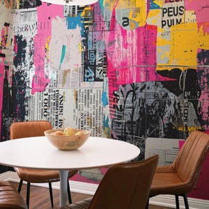 Newspaper Graffiti Collage Peel and Stick wallpaper / Urban wall mural / Street Art mural print - Removable Self-adhesive or Non-Pasted