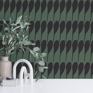 Green and black Abstract Peel and Stick wallpaper / Brushstroke Removable wallpaper / Green wallpaper - Self-adhesive or Traditional