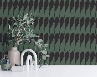 Green and black Abstract Peel and Stick wallpaper / Brushstroke Removable wallpaper / Green wallpaper - Self-adhesive or Traditional