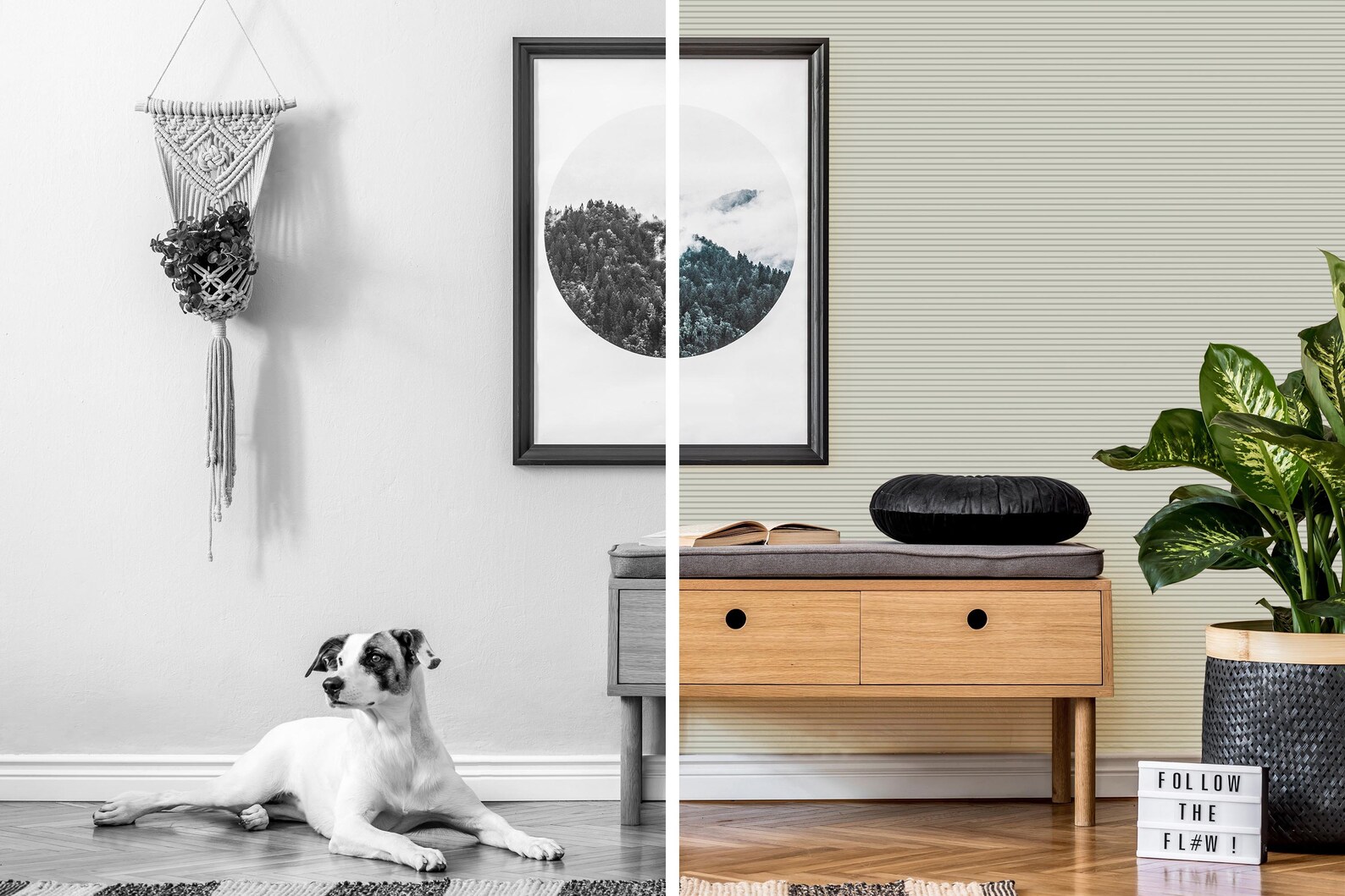 Green Striped Peel and Stick Wallpaper / Neutral Removable Etsy