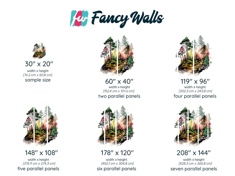 Green Pine Forest Wallpaper Mural: Watercolor Woodland Path in Soft ...