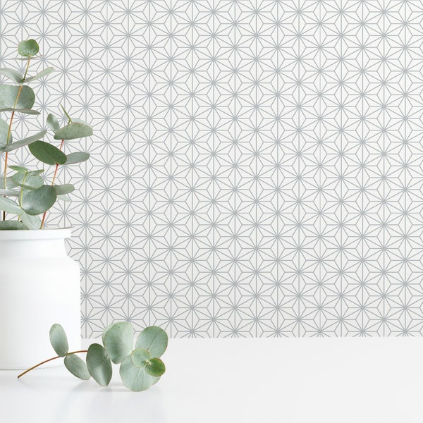 Gray Geometric Star Wallpaper: Contemporary Pattern (Peel and Stick or Non Pasted, Custom Colors & Sizes)