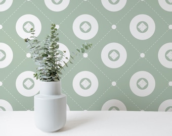 Sage Green Medallion Wallpaper: Eclectic Lattice Pattern (Non-Pasted, Pre-Pasted, Peel and Stick, Custom Colors & Sizes)