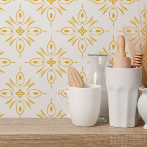 Geometric Removable wallpaper / Self-adhesive or Traditional wallpaper with Tile pattern / Yellow Geometric Floral Peel and Stick wallpaper