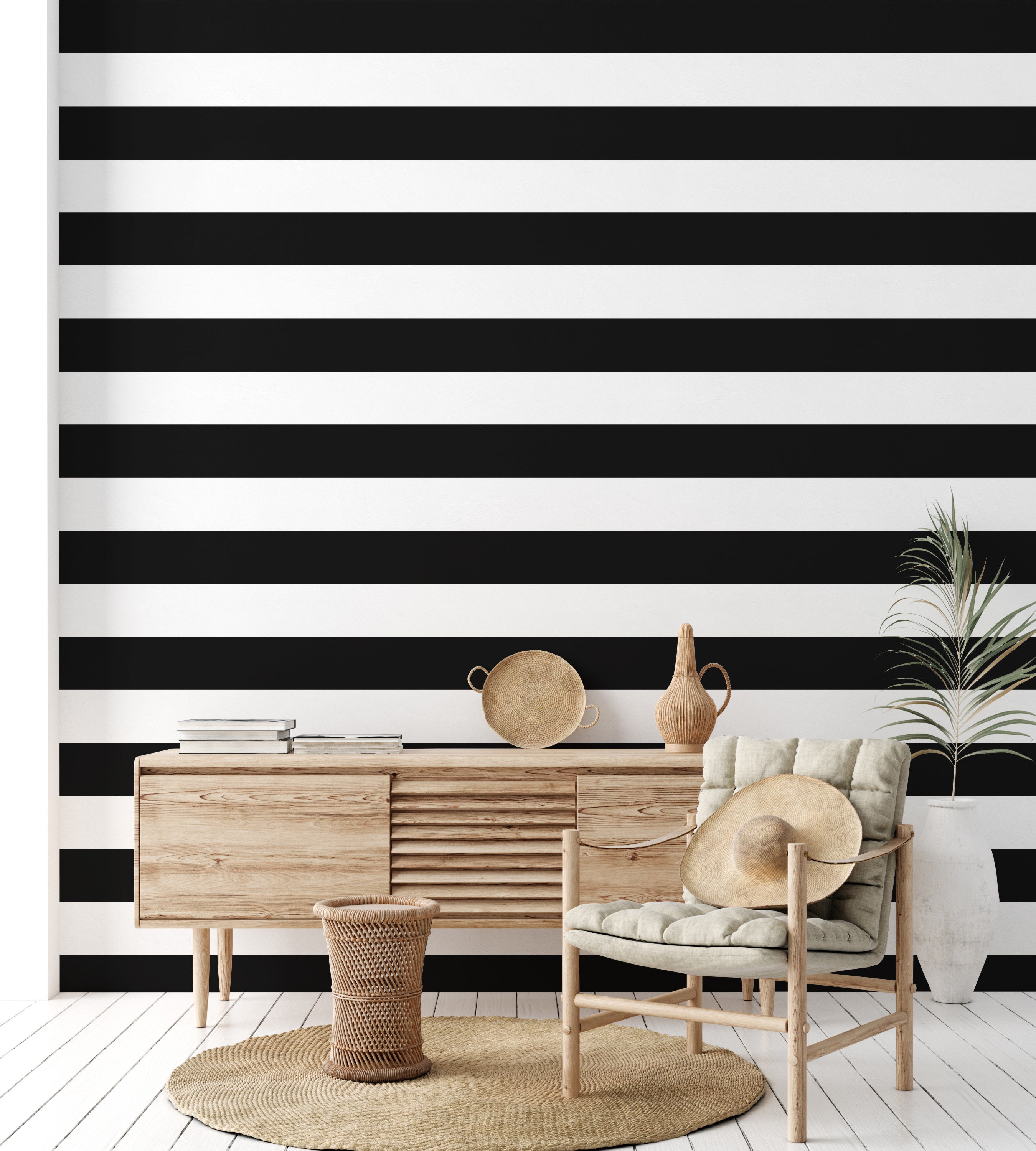 Black and White Horizontal Striped Removable Wallpaper / Bold Etsy UK