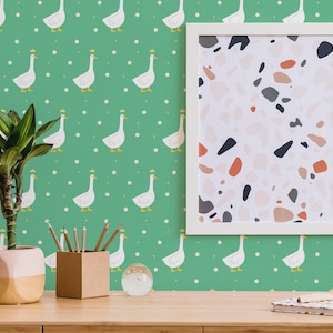 Cool Duck Peel and Stick wallpaper / Duck Removable wallpaper / Green wallpaper - Self-adhesive or Traditional