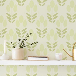 Green Tulips Peel and Stick wallpaper / Scandinavian Removable wallpaper / Green wallpaper - Self-adhesive or Traditional