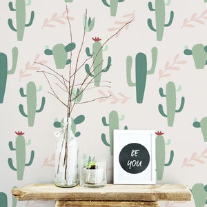 Cactus Peel and Stick wallpaper / Plant Removable wallpaper / Green wallpaper - Self-adhesive or Traditional