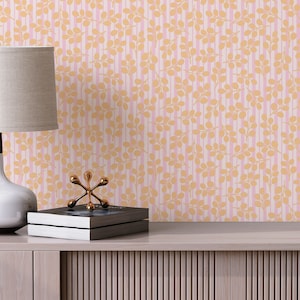 Leaf Peel and Stick wallpaper / Striped Removable wallpaper / Retro wallpaper - Self-adhesive or Traditional