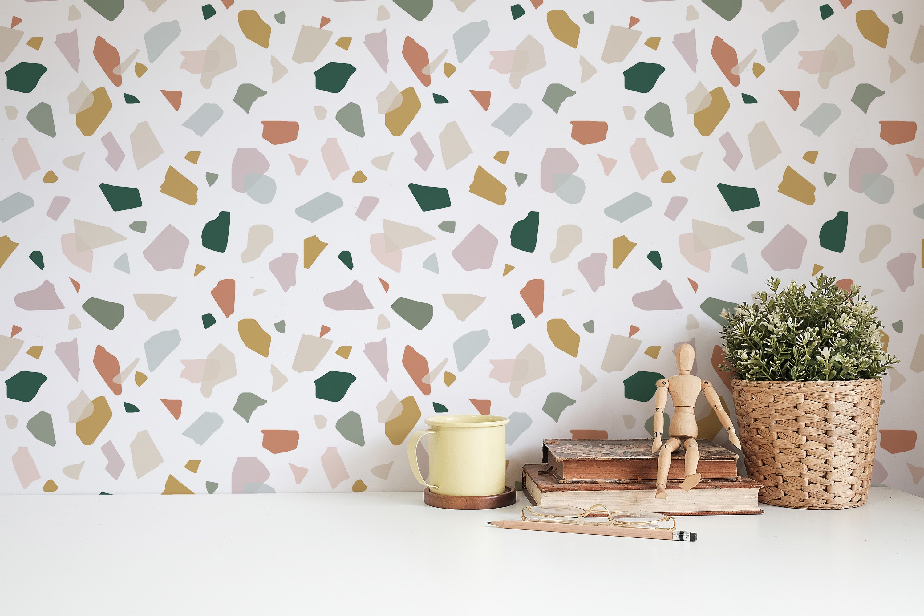 Colorful Terrazzo Peel and Stick wallpaper / Mosaic Removable wallpaper / Colorful wallpaper - Self-adhesive or Traditional
