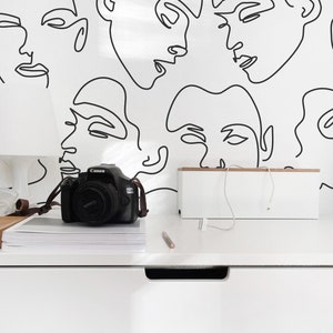 Black and White Face Pattern Peel and Stick Wallpaper / Face Line Art ...