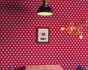 Red Polka Dot Wallpaper: Retro Mod Pattern (Non-Pasted, Pre-Pasted, Peel and Stick, Custom Sizes)
