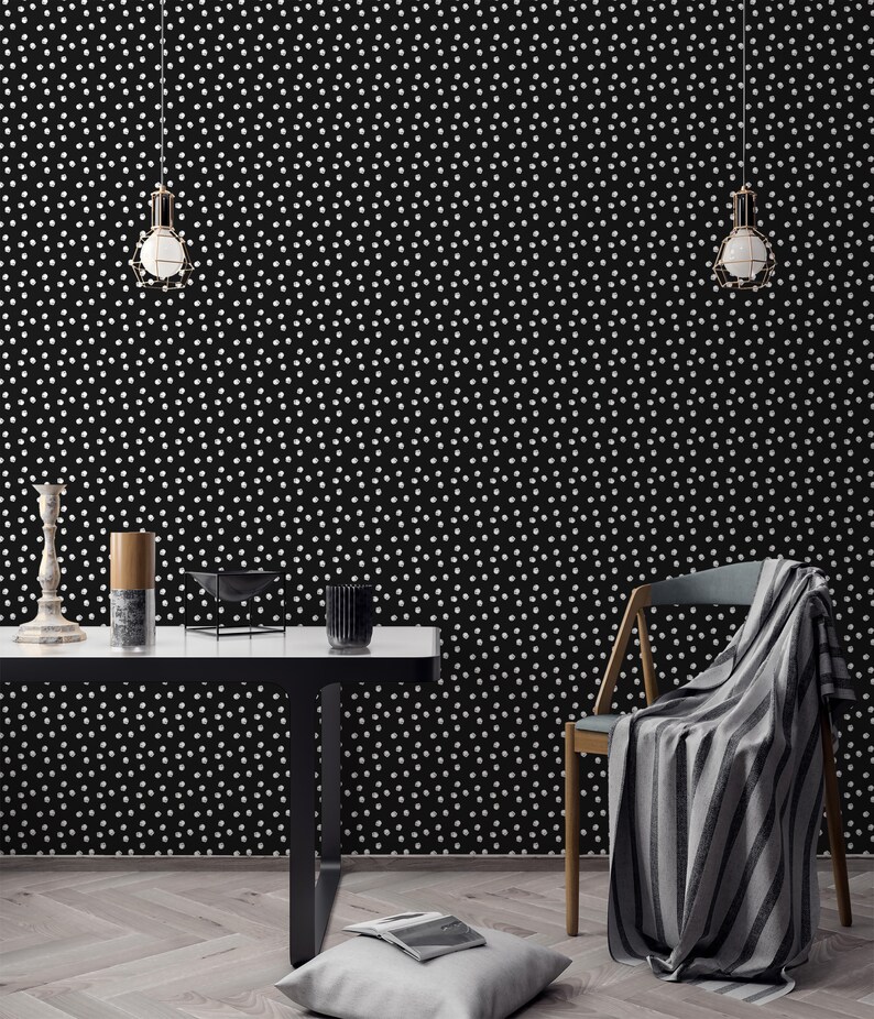 Black Polka Dot Peel and Stick Wallpaper / Bold Polka Dot Etsy