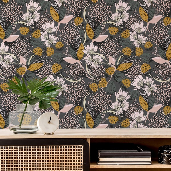 Floral Peel and Stick wallpaper / Bold Removable wallpaper / Vintage Floral wallpaper - Self-adhesive or Traditional