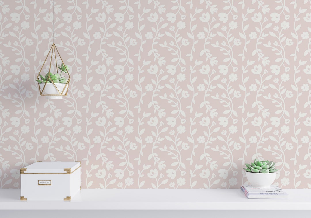 Pink and White Floral Peel and Stick Wallpaper / Wildflower Removable ...