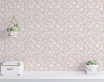 Pink and white Floral Peel and Stick wallpaper / Wildflower Removable wallpaper / Pink and white wallpaper - Self-adhesive or Traditional