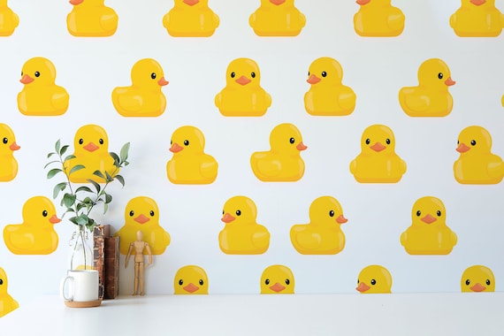 Yellow and blue Duck Peel and Stick wallpaper / Animal Removable wallpaper / Yellow and blue wallpaper - Self-adhesive or Traditional