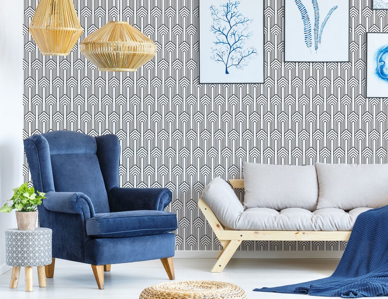 Black and White Art Deco Peel and Stick Wallpaper / Art Deco Etsy Canada