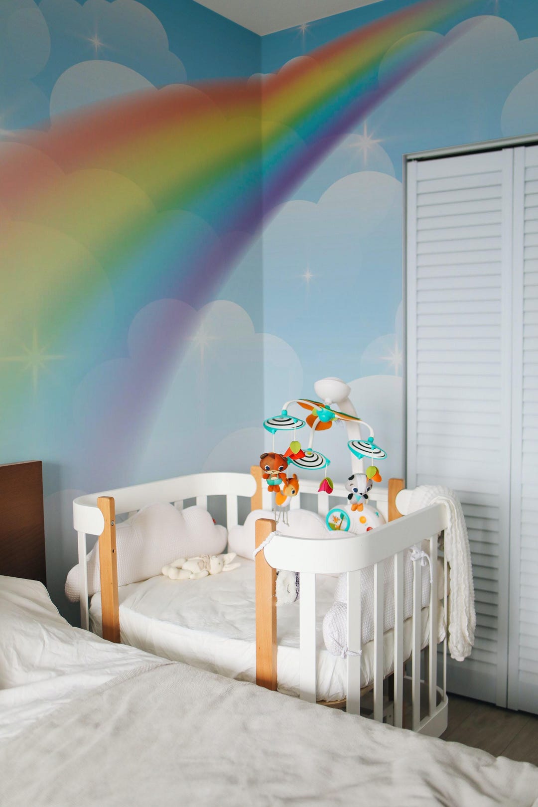 Rainbow Wallpaper Mural: Pastel Clouds and Sparkling Dreamscape (peel ...