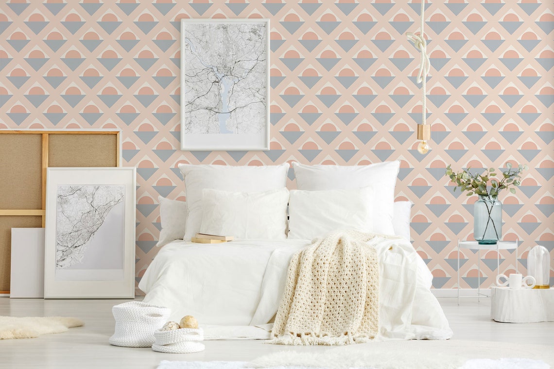 Gray and pink geometric peel and stick wallpaper / geometric | Etsy