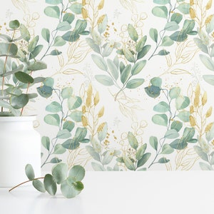 Eucalyptus wallpaper Peel and Stick / Leaf Removable wallpaper / Green wallpaper - Self-adhesive or Traditional
