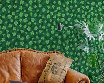 Green Clover Wallpaper: Biophilic Botanical Design (Non-Pasted, Pre-Pasted, Peel and Stick, Custom Sizes)