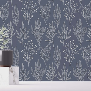 Blue Winter Peel and Stick wallpaper / Leaf Removable wallpaper / Blue wallpaper - Self-adhesive or Traditional