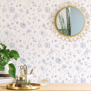 Blue and white Floral Removable wallpaper / Seamless Floral Peel and Stick wallpaper / Blue and white wallpaper Self-adhesive or Traditional