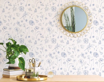 Blue and white Floral Removable wallpaper / Seamless Floral Peel and Stick wallpaper / Blue and white wallpaper Self-adhesive or Traditional