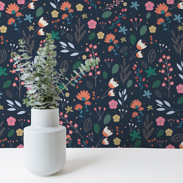 Multicolor Floral Peel and Stick wallpaper / Scandinavian Removable wallpaper / Multicolor wallpaper - Self-adhesive or Traditional