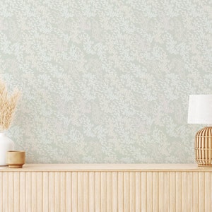 Green Leaf Peel and Stick wallpaper / Neutral Removable wallpaper / Green wallpaper - Self-adhesive or Traditional