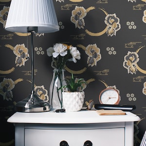 Gold and black fish Peel and Stick wallpaper / Fish Removable wallpaper / Chinoiseries wallpaper - Self-adhesive or Traditional