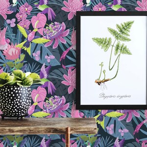 Pink Tropical Peel and Stick wallpaper / Bold Removable wallpaper / Pink wallpaper - Self-adhesive or Traditional