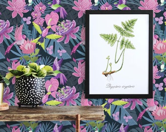 Pink Tropical Peel and Stick wallpaper / Bold Removable wallpaper / Pink wallpaper - Self-adhesive or Traditional