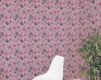 Pink Workout Wallpaper: Feminine Athletic Pattern (Non-Pasted, Pre-Pasted, Peel and Stick, Custom Sizes)