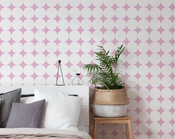 Pink Bold Polka Dots Wallpaper: Retro Dot Pattern (Peel and Stick or Non Pasted, Custom Colors & Sizes)