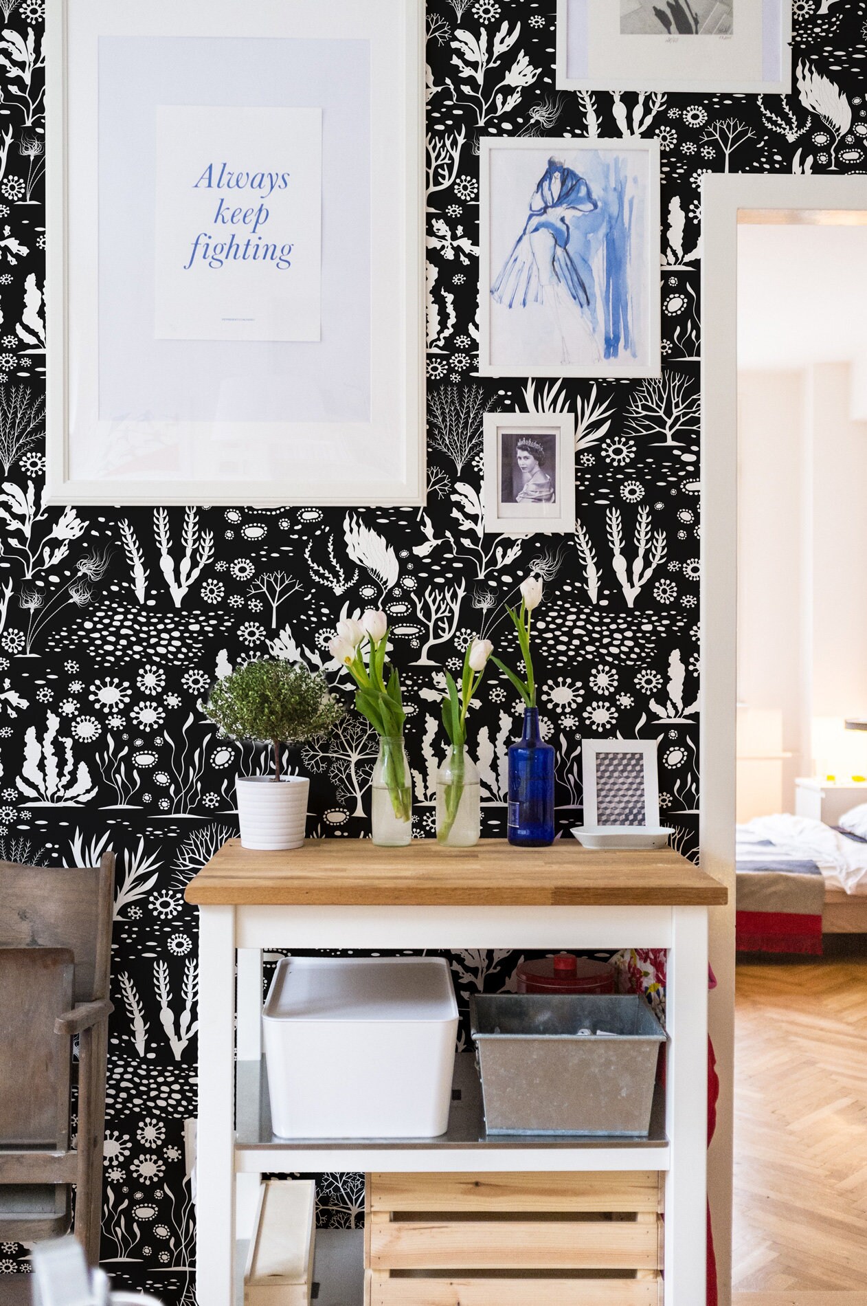 Black and white coral peel and stick wallpaper / bold coral | Etsy