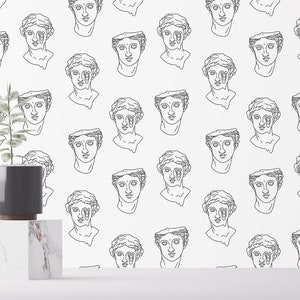 Greek head Peel and Stick wallpaper / Abstract Removable wallpaper / Black and white wallpaper - Self-adhesive or Traditional