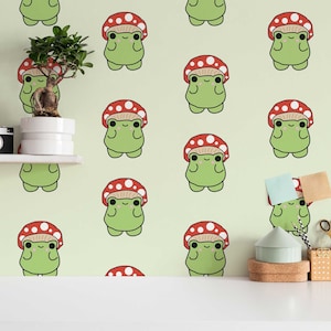 Bright Frog wallpaper - Peel and Stick Wallpaper or Non Pasted Wallpaper / Animal Removable wallpaper / Green self-adhesive wallpaper