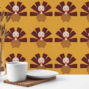 Brown Turkey Peel and Stick wallpaper / Thanksgiving Removable wallpaper / Brown wallpaper - Self-adhesive or Traditional